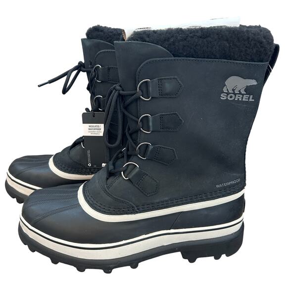 Sorel Caribou Black, Dark Stone Waterproof Insulated Boot Men's Size 10 NEW - Picture 1 of 10